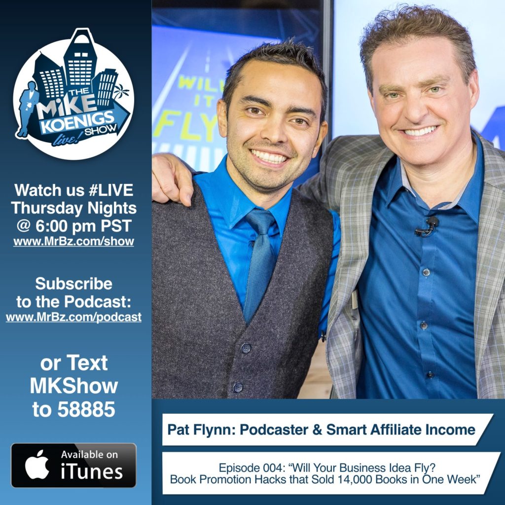 Pat Flynn, CEO of Smart Passive Income, an entrepreneur who’s been running a podcast for 6 years, earning over six figures a month, who just came out with a new book that sold 14,000 copies in a WEEK. When you subscribe to the podcast @ https://www.MrBz.com/podcast, you’ll get the extended interview explaining how Pat did it!